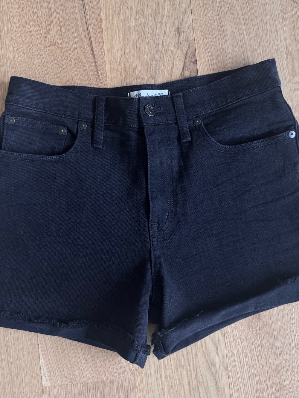 Madewell Black Denim Cutoff Shorts Women’s Size 27 High Rise Raw Hem